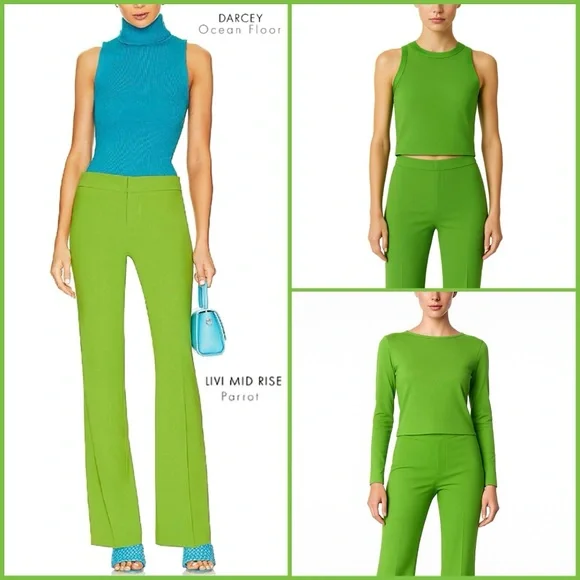 Alice + Olivia Livi Parrot Green Straight Leg Trouser Pant